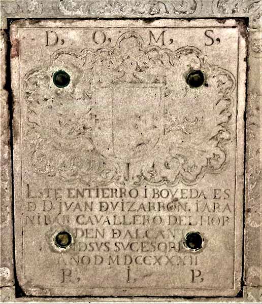 Concepcionistas. Lápida sepulcral de D. Juan de Vizarrón y Aranibar